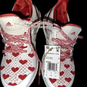 Adidas White and Red Heart Sneakers